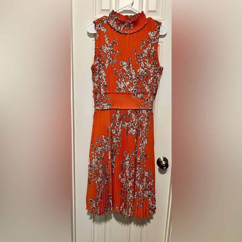 Nanette Lepore Orange Black Pleated Maxi Dress